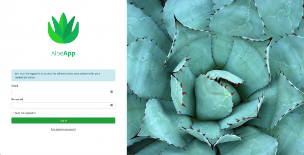 AloeApp Login Screen