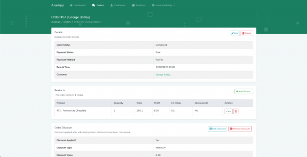 Display order screen