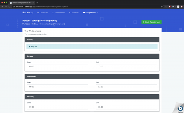 Working hours settings