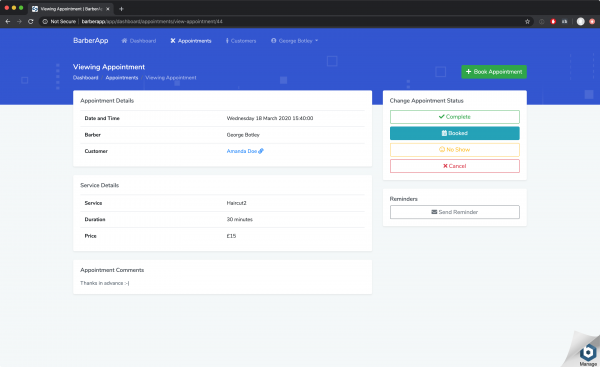 Viewing an individual appointment.